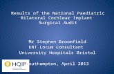 Results of the National Paediatric Bilateral Cochlear Implant Surgical Audit Mr Stephen Broomfield ENT Locum Consultant University Hospitals Bristol Southampton,