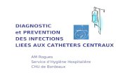 DIAGNOSTIC et PREVENTION DES INFECTIONS LIEES AUX CATHETERS CENTRAUX AM Rogues Service dHygiène Hospitalière CHU de Bordeaux.