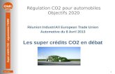 Avril 2013 Super crédits CO2 – argumentaire FGMM 1 Régulation CO2 pour automobiles Objectifs 2020 Réunion IndustriAll European Trade Union Automotive du.