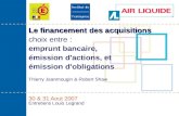 Le financement des acquisitions Le financement des acquisitions choix entre : emprunt bancaire, émission d'actions, et émission d'obligations Thierry Jeanmougin.
