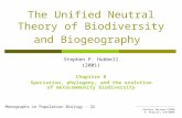 Atelier lecture CIRAD V. Freycon, 4/6/2009 The Unified Neutral Theory of Biodiversity and Biogeography Stephen P. Hubbell (2001) Chapitre 8 Speciation,