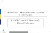 1 Introduction : Management des systèmes d information ENSGI Cours MSI 2ème année Michel Tollenaere.