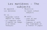 Les matières – The subjects On apprend... Les matières On va... -Regarder notre emploi du temps -Le comparer avec l’emploi du temps d’un élève français.