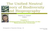 Atelier lecture CIRAD 9/10/2008 The Unified Neutral Theory of Biodiversity and Biogeography Stephen P. Hubbell (2001) Chapitre 7 Metapopulations and Biodiversity.