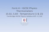 Form 4 – IGCSE Physics - Thermometers