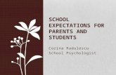 Corina Radulescu School Psychologist SCHOOL EXPECTATIONS FOR PARENTS AND STUDENTS.