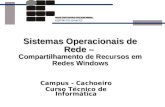 Sistemas Operacionais de Rede – Compartilhamento de Recursos em Redes Windows Campus - Cachoeiro Curso Técnico de Informática.