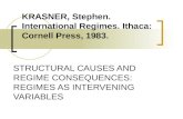 S TRUCTURAL C AUSES AND REGIME C ONSEQUENCES : R EGIMES AS I NTERVENING V ARIABLES KRASNER, Stephen. International Regimes. Ithaca: Cornell Press, 1983.