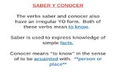 SABER Y CONOCER The verbs saber and conocer also have an irregular YO form. Both of these verbs mean to know. Saber is used to express knowledge of simple.