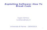 1 Exploiting Software: How To Break Code Angelo Dell'Aera Università di Parma - 23/04/2010.