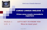 Lingua inglese 1 CORSO LINGUA INGLESE 1 Primo anno scuola secondaria superiore Modulo 1: LET’S GET TO KNOW YOU U.D: 1 Nice to meet you! Dott.ssa Claudia.