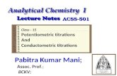 Analytical class   potetiometry conductomtry, P K MANI