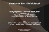 Presentation on Employment Law in Malaysia - for Masters class @ UniRazak