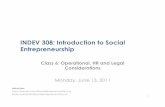 INDEV308 Class 6 - HR, Operational and Legal Considerations for Social Enterprise