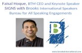 Faisal Hoque, BTM CEO and Keynote Speaker SIGNS with Brooks International Speakers Bureau for All Speaking Engagements