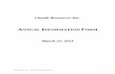 Claude Resources Inc. 2012 Annual Information Form