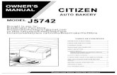 Citizen Auto Bakery Bread Maker Model J5742 Instruction Manual & Recipes J 5742