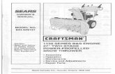 Sears Owners Manual Model No 944.529181 Craftsman 1150 Series BS Engine 27in Two Stage Snow Thrower_small