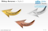 Shiny arrows curved golden silver design 2 powerpoint presentation slides.
