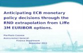 Anticipating ECB monetary policy decisions through the RND extrapolation from Liffe 3M EURIBOR options.