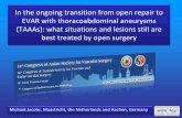In the ongoing transition from open repair to evar with thoracoabdominal aneurysms (taa as) what situations and lesions still are be