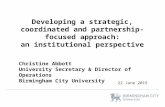 Developing a strategic, coordinated and partnership-focused approach: an institutional perspective