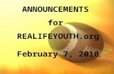 Youth  Announcements 02-07-2010