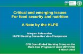 Critical and emerging issues For food security and nutrition: A Note by the HLPE