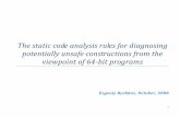 The static code analysis rules for diagnosing potentially unsafe constructions from the viewpoint of 64-bit programs