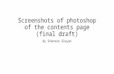 Screenshots of photoshop of the contents page final draft
