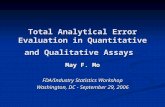 Total Analytical Error Evaluation in Quantitative and Qualitative Assays May F. Mo FDA/Industry Statistics Workshop Washington, DC - September 29, 2006.