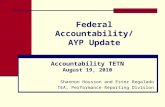 Federal Accountability/ AYP Update Accountability TETN August 19, 2010 Shannon Housson and Ester Regalado TEA, Performance Reporting Division.