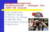 Weight Management Presentation – Changes for 2007-08 Season NF Guidelines 2006-07 Recap Process to Change 2007-08 Plan Assessment Protocol Questions.
