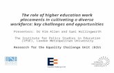 The role of higher education work placements in cultivating a diverse workforce: key challenges and opportunities Presenters: Dr Kim Allen and Sumi Hollingworth.
