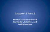 Chapter 5 Part 2 Newton’s Law of Universal Gravitation, Satellites, and Weightlessness.