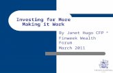 By Janet Hugo CFP ® Finweek Wealth Forum March 2011 Investing for More Making it Work.