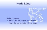 Modeling Main issues: What do we want to build How do we write this down.