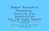 Human Resource Planning: Ensuring your Organization has the Right People Thomas P. Holland, Ph.D., Professor UGA Institute for Nonprofit Organizations.