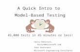 A Quick Intro to Model-Based Testing Harry Robinson, harryr@microsoft.com Test Architect Microsoft Engineering Excellence Group 45,000 tests in 45 minutes.