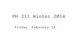 PH 211 Winter 2014 Friday February 14. Lab calendar update > Tuesday 2/18NO LAB Wednesday 2/19MIDTERM 2 Thursday 2/20Lab 5.