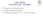1 Graphs & Characteristics Graph Representations A Representation in C++ (Ford & Topp) CSE 30331 Lectures 18 – Graphs.
