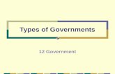 Types of Governments 12 Government. Democracy In a democracy, the government is elected by the people. Everyone who is eligible to vote has a chance to.