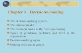 Chapter 5 Decisions-making The decision-making process The rational model The common errors in the decision-making Types of problems, decisions and level.