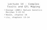 Lecture 14 - Complex Traits and QTL Maping Doerge (2001) Nature Genetics Reviews 3:43-52 Neale, chapter 18 Liu, chapters 13-14.