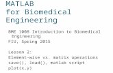 Introduction to MATLAB for Biomedical Engineering BME 1008 Introduction to Biomedical Engineering FIU, Spring 2015 Lesson 2: Element-wise vs. matrix operations.