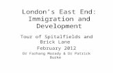 London’s East End: Immigration and Development Tour of Spitalfields and Brick Lane February 2012 Dr Farhang Morady & Dr Patrick Burke.