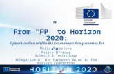 From “FP” to Horizon 2020: Opportunities within EU Framework Programmes for RTD Maria Putseleva Policy Officer Science & Technology Delegation of the European.