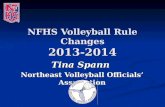 NFHS Volleyball Rule Changes 2013-2014 Tina Spann Northeast Volleyball Officials’ Association.