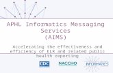 APHL Informatics Messaging Services (AIMS) Accelerating the effectiveness and efficiency of ELR and related public health reporting.