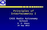 Principles of Interferometry I CASS Radio Astronomy School R. D. Ekers 24 Sep 2012.